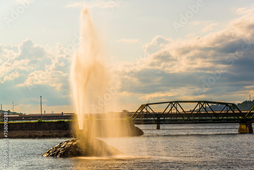 Saguenay, Canada - August 12 2019: The huge fountain in Saguenay city