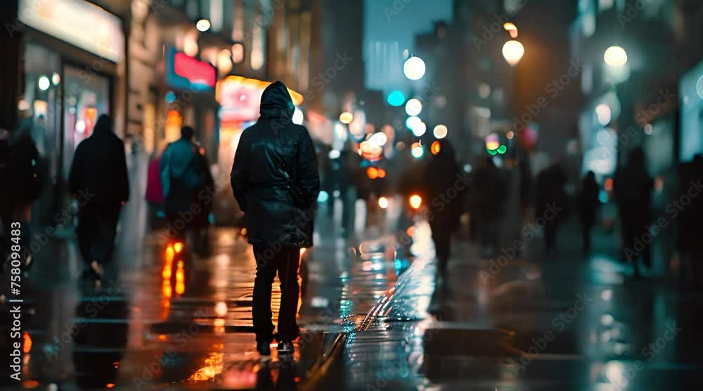 street after rain with people walking in bokeh background street after rain with people walking in bokeh background