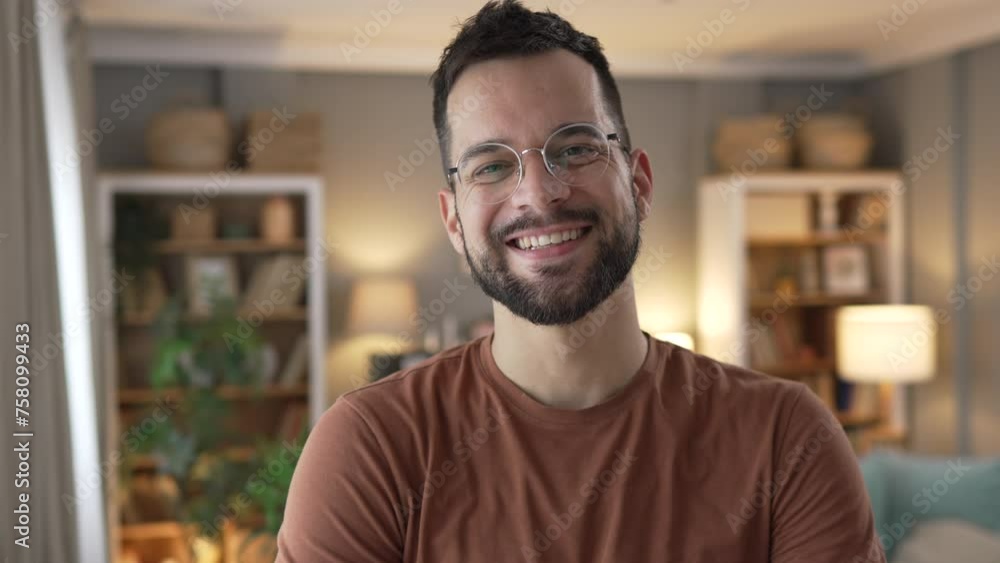 portrait of One adult man with eyeglasses stand at home happy smile portrait of One adult man with eyeglasses stand at home happy smile
