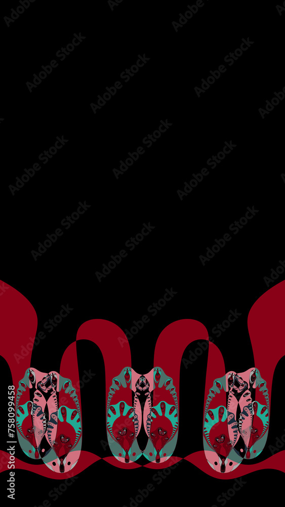 ultra-tall template copy-space plain black background colour with red motifs