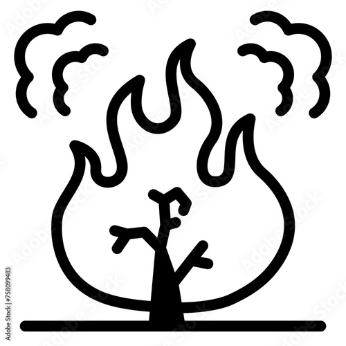 Wildfire disaster icon. forest tree bushfire vector symbol