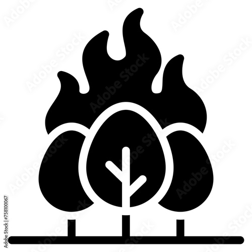 Wildfire disaster icon. forest tree bushfire vector symbol