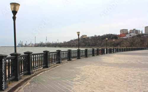 Russia, Taganrog. Pushkinskaya embankment and view of the city in March. photo