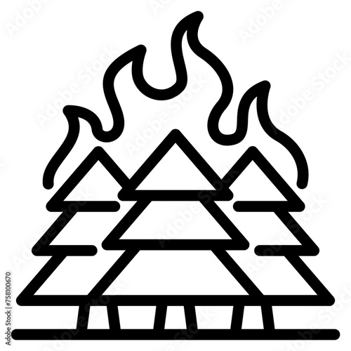 Wildfire disaster icon. forest tree bushfire vector symbol