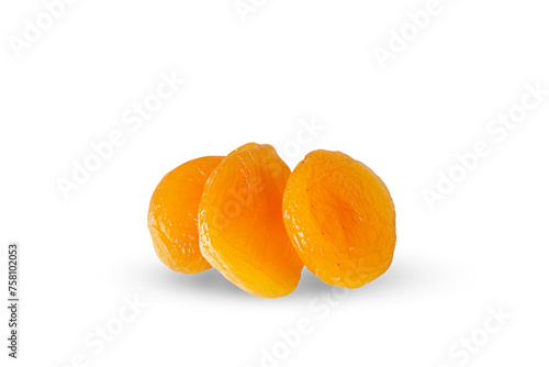 A pile of dried apricots on a white background. Isolated