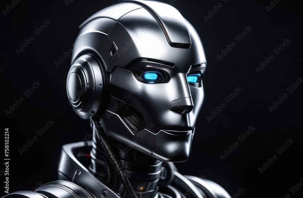 Silver robot on the dark background Silver robot on the dark background