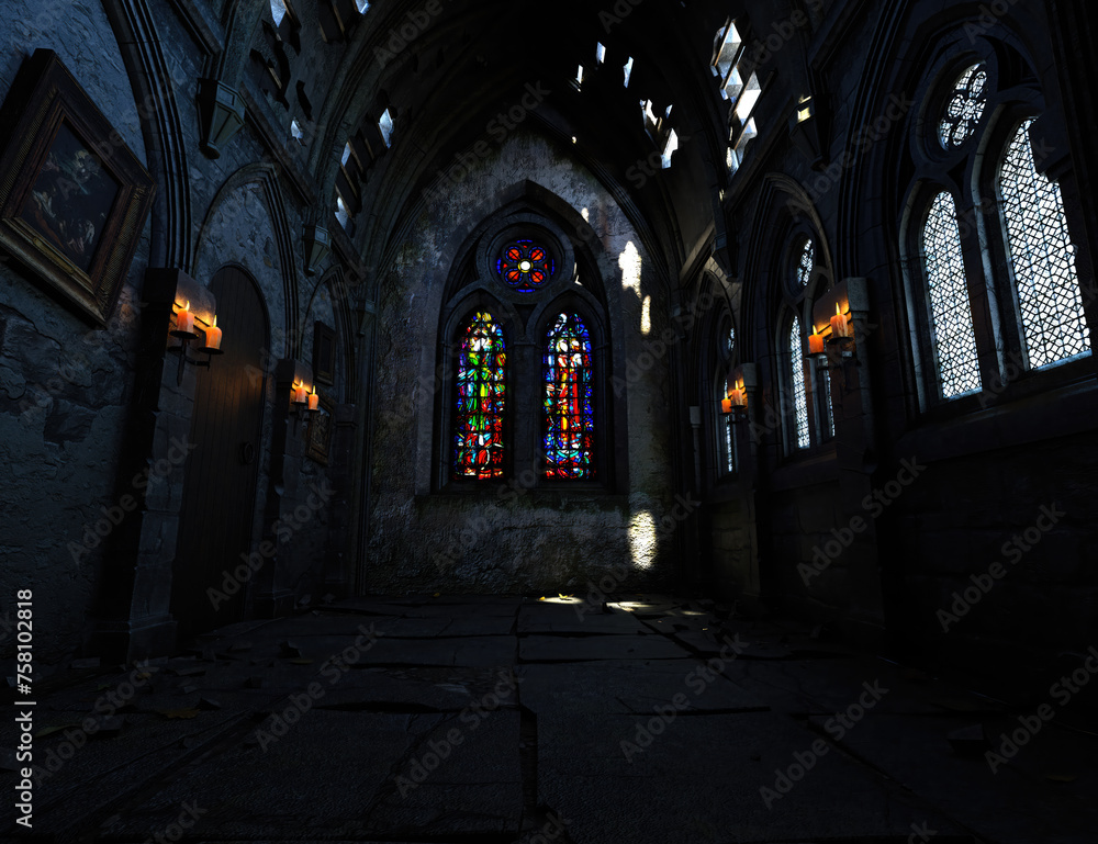 3D rendered interior from a gothic church 