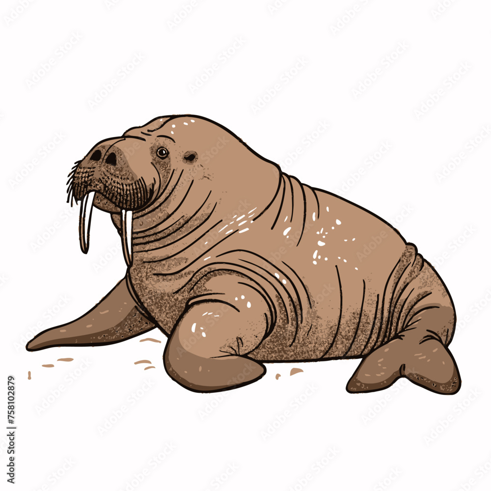 Walrus on a white background. Vector illustration in sketch style.