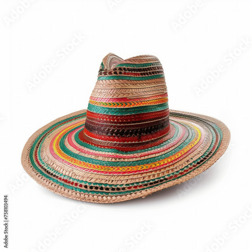 Colorful traditional woven sombrero isolated on white background with copy space, suitable for Cinco de Mayo festival promotions