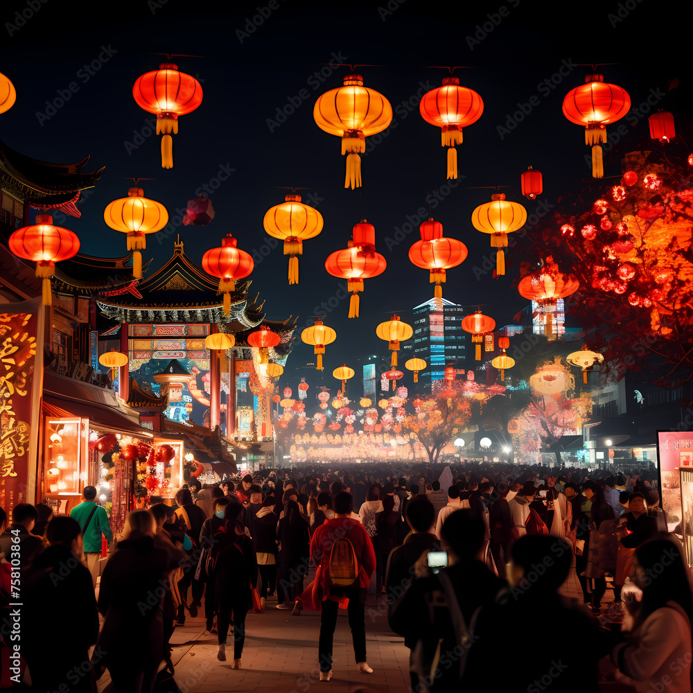 A traditional Chinese lantern festival in full swing