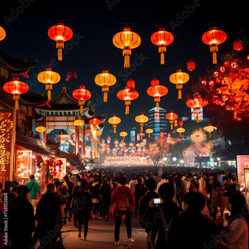 A traditional Chinese lantern festival in full swing