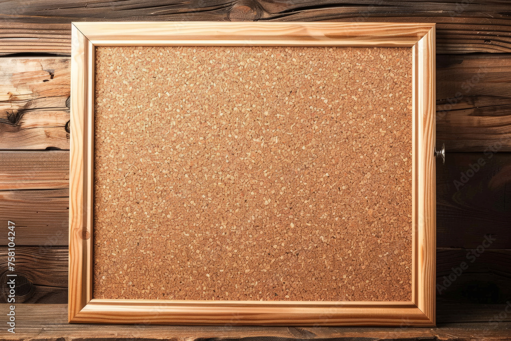 Fototapeta premium A blank empty frame on dark wooden background, cork board frame