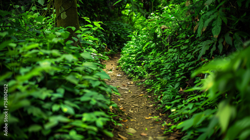 Lush Greenery Path in Forest Inviting Exploration and Adventure in Natural Surroundings