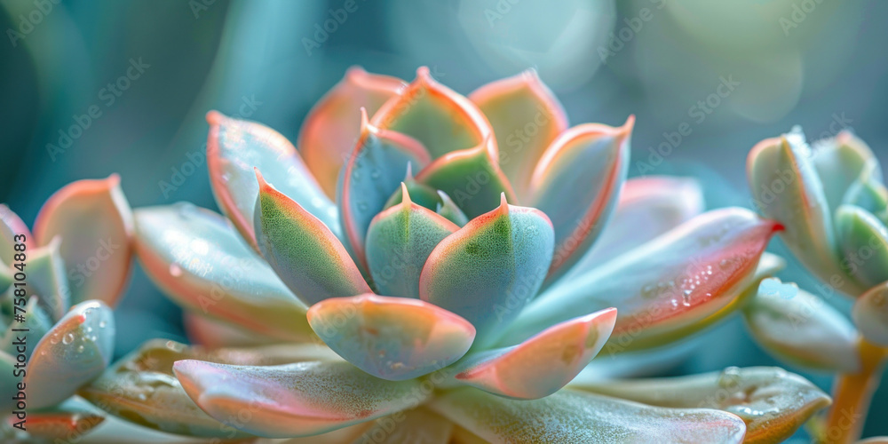 Close up of a succulent plant with water droplets on the petals Nature's Beauty Captured in a Dewy Succulent Portrait Close up of a succulent plant with water droplets on the petals Nature's Beauty Captured in a Dewy Succulent Portrait
