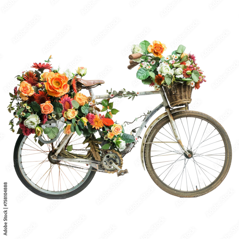Decorated cycle with beautiful flowers on transparent background