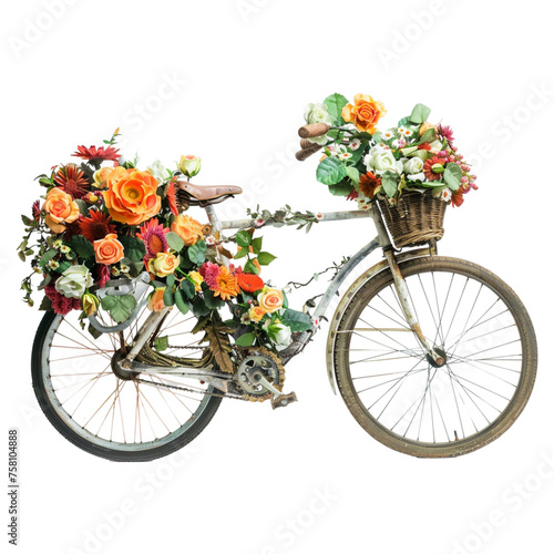 Decorated cycle with beautiful flowers on transparent background