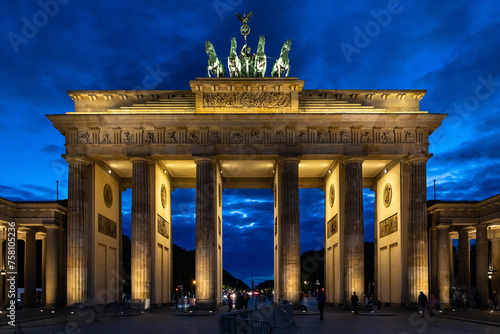 September 2022 -Brandenburg Gat 18th-century gate & landmark with Doric columns and classical goddess statue in Berlin, the capital of Germany, Eu