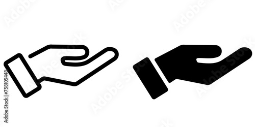 Holding hand icon. Cupped hand symbol. Take palm gesture sign. Simple arm icon. Give palm symbol.