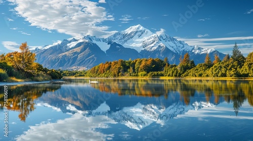 Stunning reflections: new zealand mountain & lake landscape