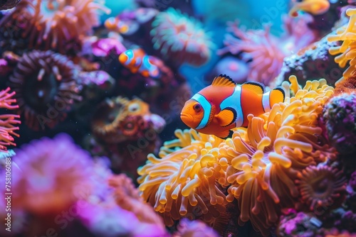 KS Colorful clown fish swimming in anemones © Punn