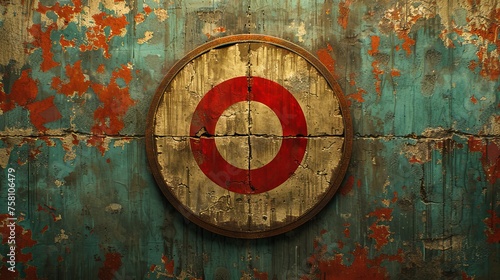 Vintage dartboard on a weathered and peeling blue wall, Concept of target, challenge, aim, and traditional pub games