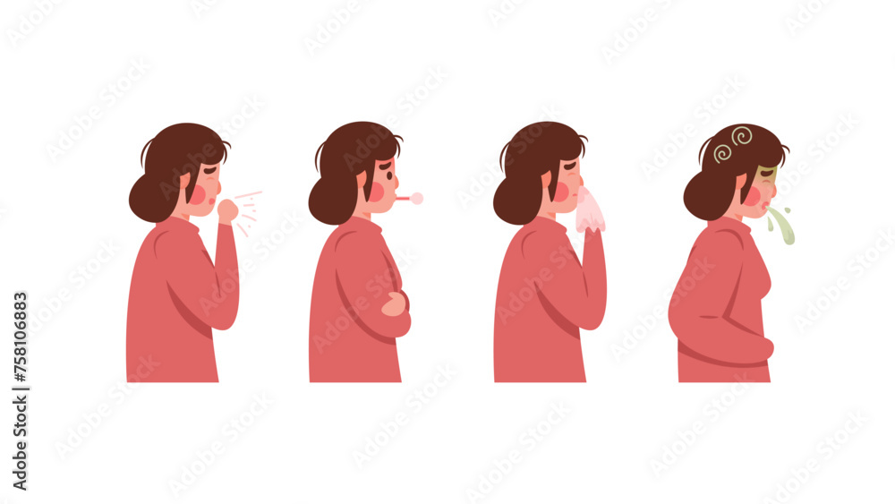 An illustrated collection of women who have health problems. dizziness