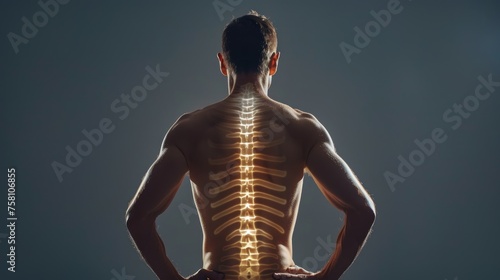 Touching painful back suffering from spine pain due to osteoporosis, degeneration