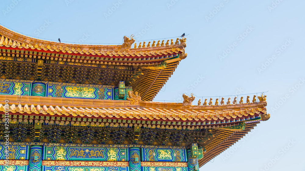 Fototapeta premium Beijing, China - April 7 2019: The royal palace pavillon in the forbiden city in Beijing