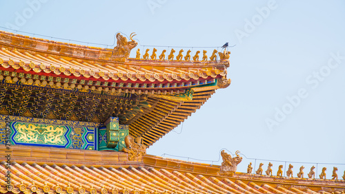 Beijing, China - April 7 2019: The royal palace pavillon in the forbiden city in Beijing