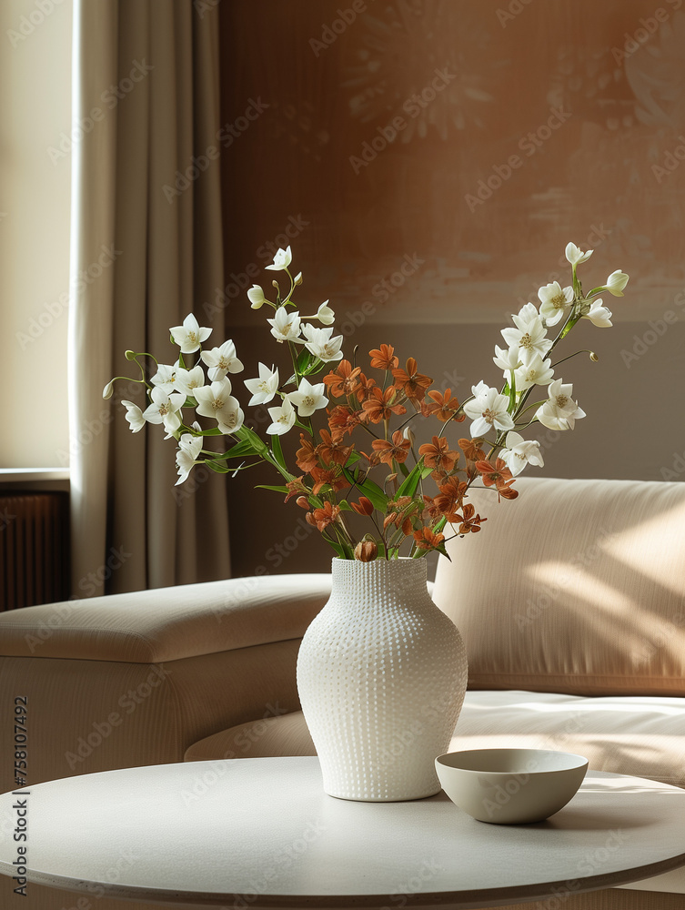 flowers vase in luxury interior, Classic bouquet in modern stylish classic interior