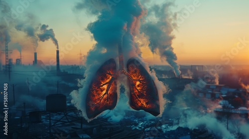 Unhealthy lung to smoking inhalation and environmental pollution