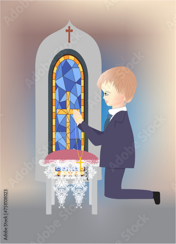  composition with a boy and characteristic symbols of Holy Communion