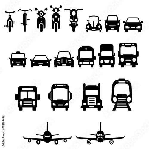 Set of transportation icons isolated on white background.