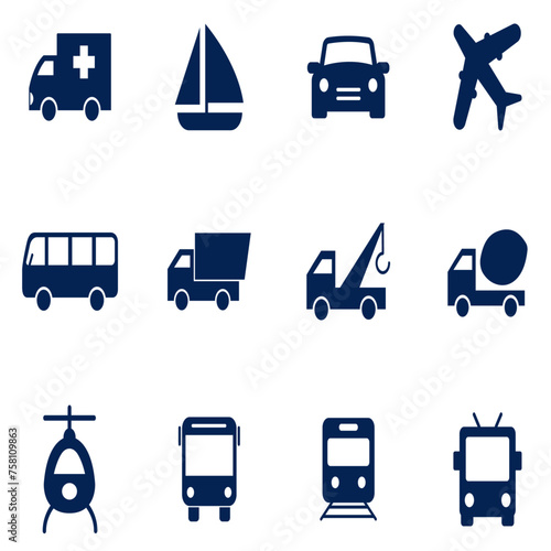 Black and white  transportation icon set. 