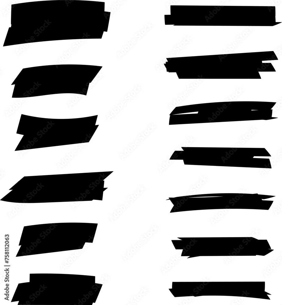 Highlighter line marker strokes lines isolated on white background vector set. Hand drawn black highlight marker lines. Marker pen highlight strokes.
