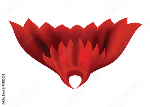 Superhero red cape in front view. Scarlet fabric silk cloak. Mantle costume or cover cartoon vector illustration