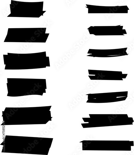 Highlighter line marker strokes lines isolated on white background vector set. Hand drawn black highlight marker lines. Marker pen highlight strokes.