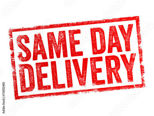 Same Day Delivery - service provided by businesses, where they guarantee to deliver a product or service on the same day that the order is placed, text concept stamp