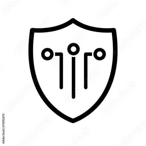 Cyber security icon logo. Data information protect symbol. Digital system safety shield with microchip sign.