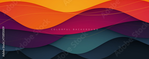 Colorful abstract wavy papercut layers background gradient shape design vector