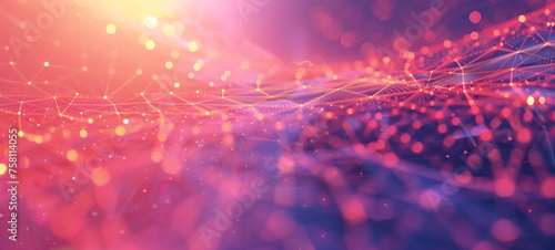 An abstract digital background showcases glowing lines and dots with a gradient transitioning from red to purple, imbuing the visual space with depth and dimension photo