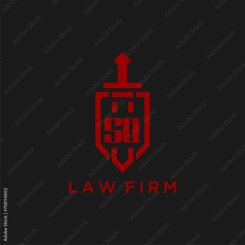SQ initial monogram for law firm with sword and shield logo image SQ initial monogram for law firm with sword and shield logo image