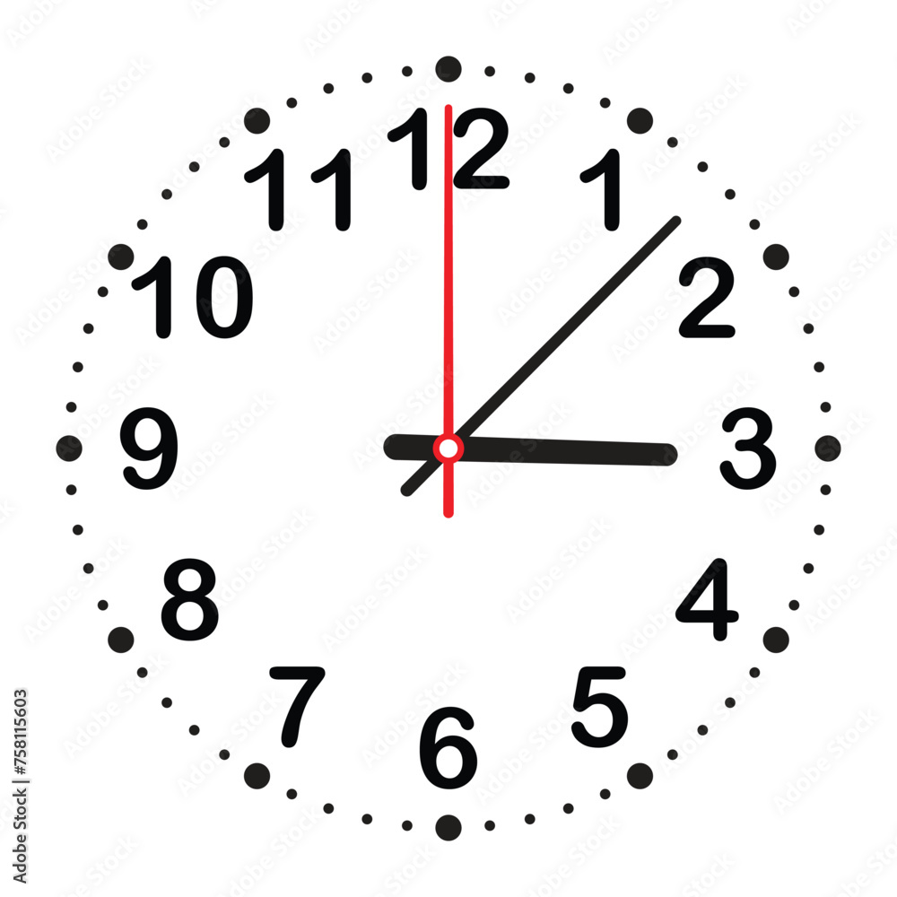 Clock face, Roman numerals and a hand pointing to the third hour. The watch is isolated on a white background. Clock face, Roman numerals and a hand pointing to the third hour. The watch is isolated on a white background.