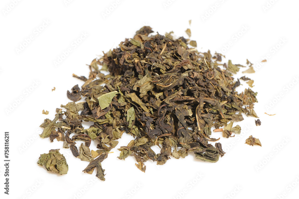 Loose Black and Green Tea Close-up Isolated on White Background Loose Black and Green Tea Close-up Isolated on White Background