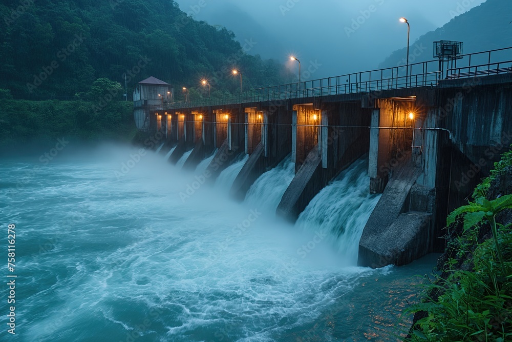 Massive Dam in the Midst of a River