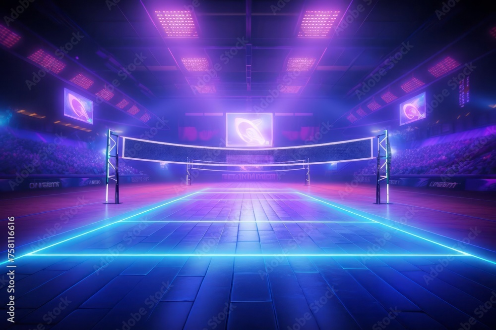 Volleyball court with neon fog