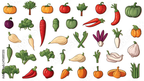 3D Icon set of hand drawn vegetable isolated on transparent background   PNG 