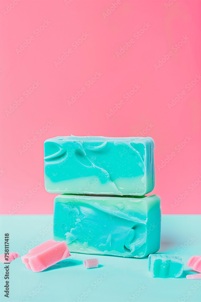Handmade soap bars, isolated color background Handmade soap bars, isolated color background