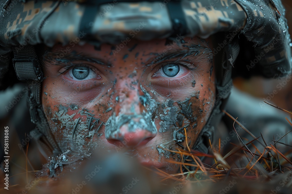 Close Up of Soldiers Face With Blue Eyes Close Up of Soldiers Face With Blue Eyes