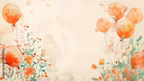 Floating Orange Balloons and Flowers